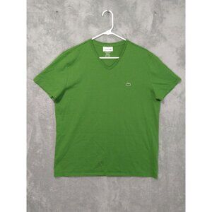 Lacoste Shirt Mens XL 6 Green Short Sleeve Pima Cotton V Neck Logo Preppy